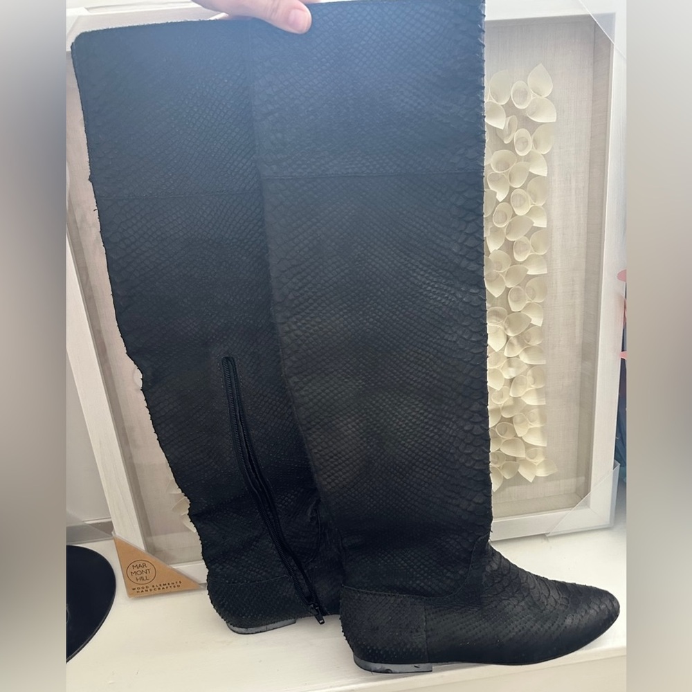 Zara Black Python Knee-High Boots